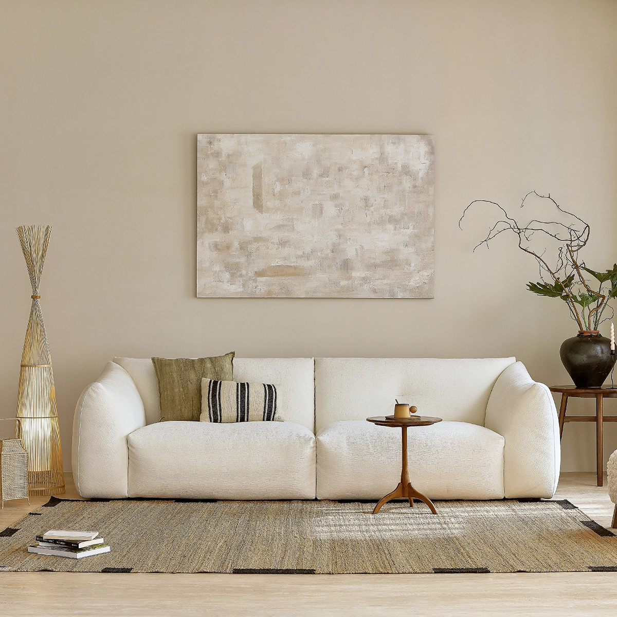 Panino 4-Seater Chenille Boucle Deep Seating Down Filled Straight Sectional Sofa