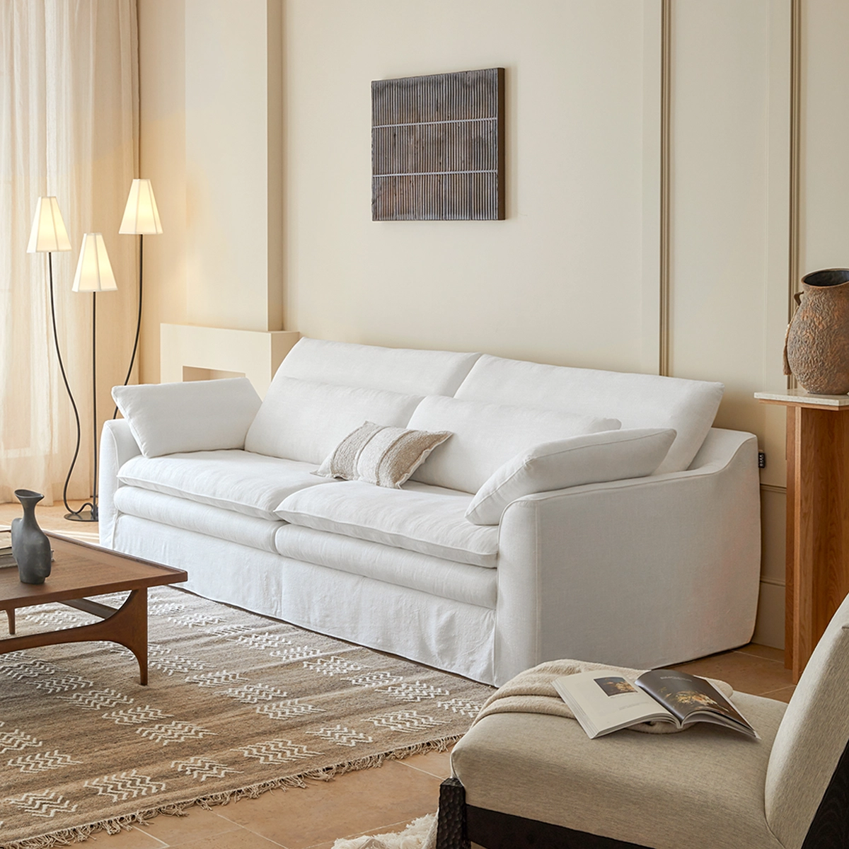 Autunno 3-Seater Linen Deep Seating Down Filled Sectional Sofa