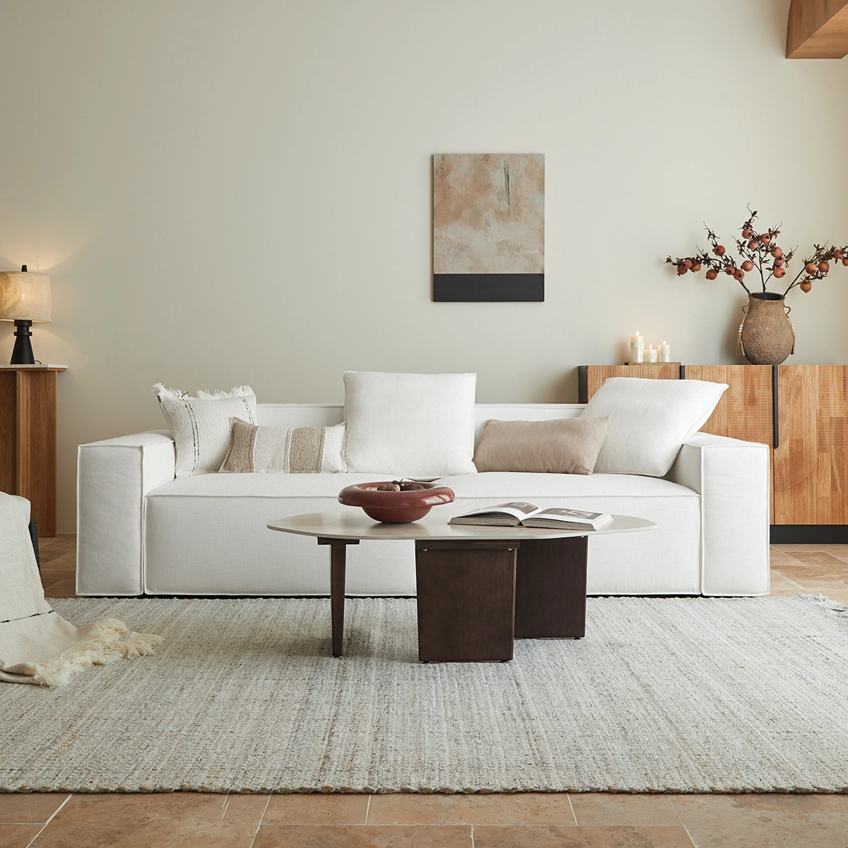 Ombra 3-Seater Linen Modular Deep Seating Sectional Sofa