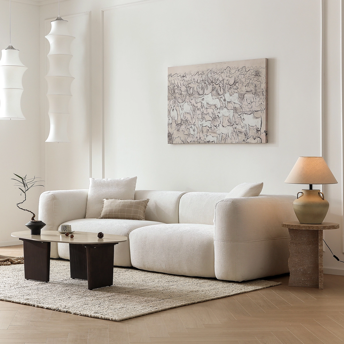 Chiffon 3-Seater Chenille Deep Seating Upholstered Sofa