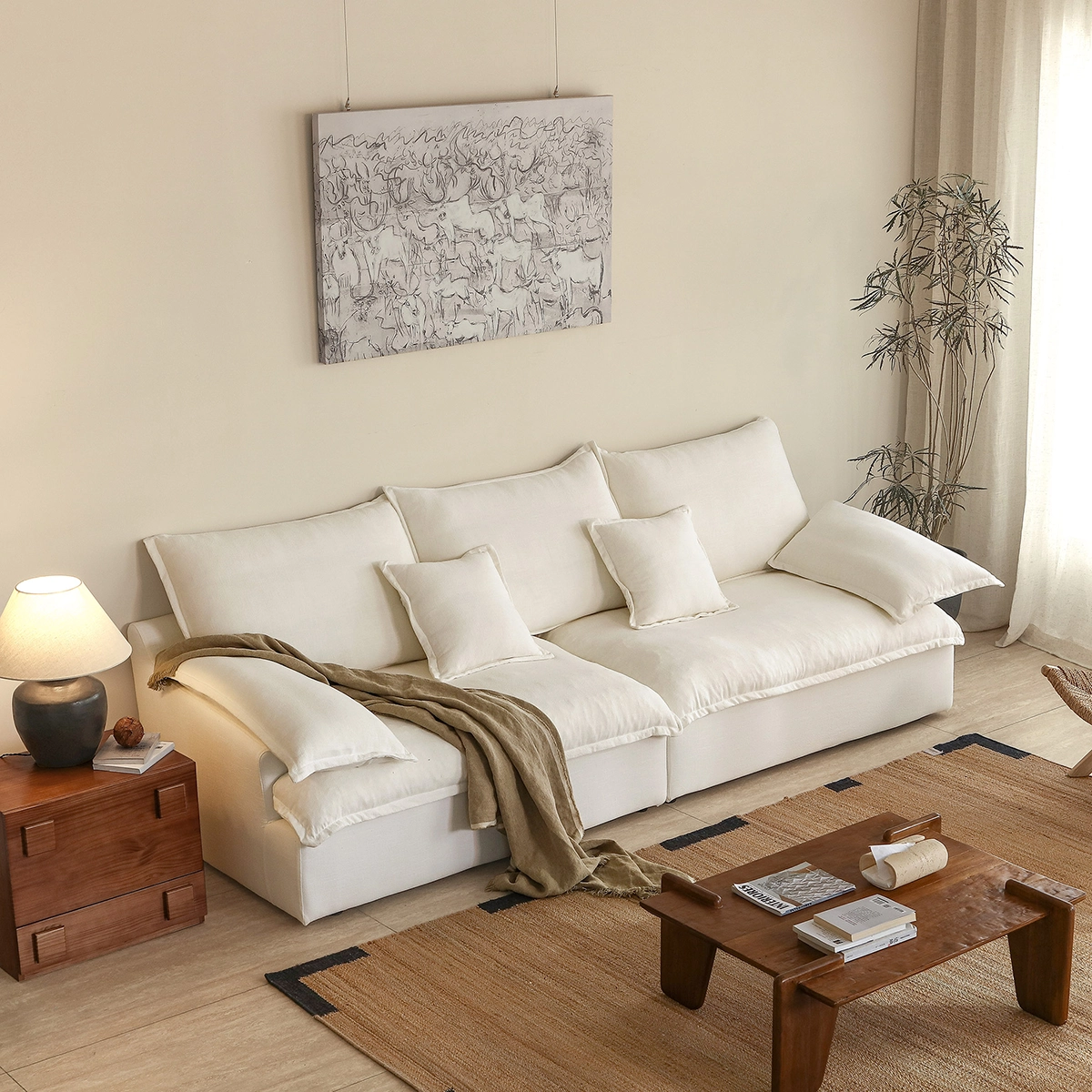 Nuvola 3-Seater Linen Wabi-Sabi Deep Seating Down Filled Sofa