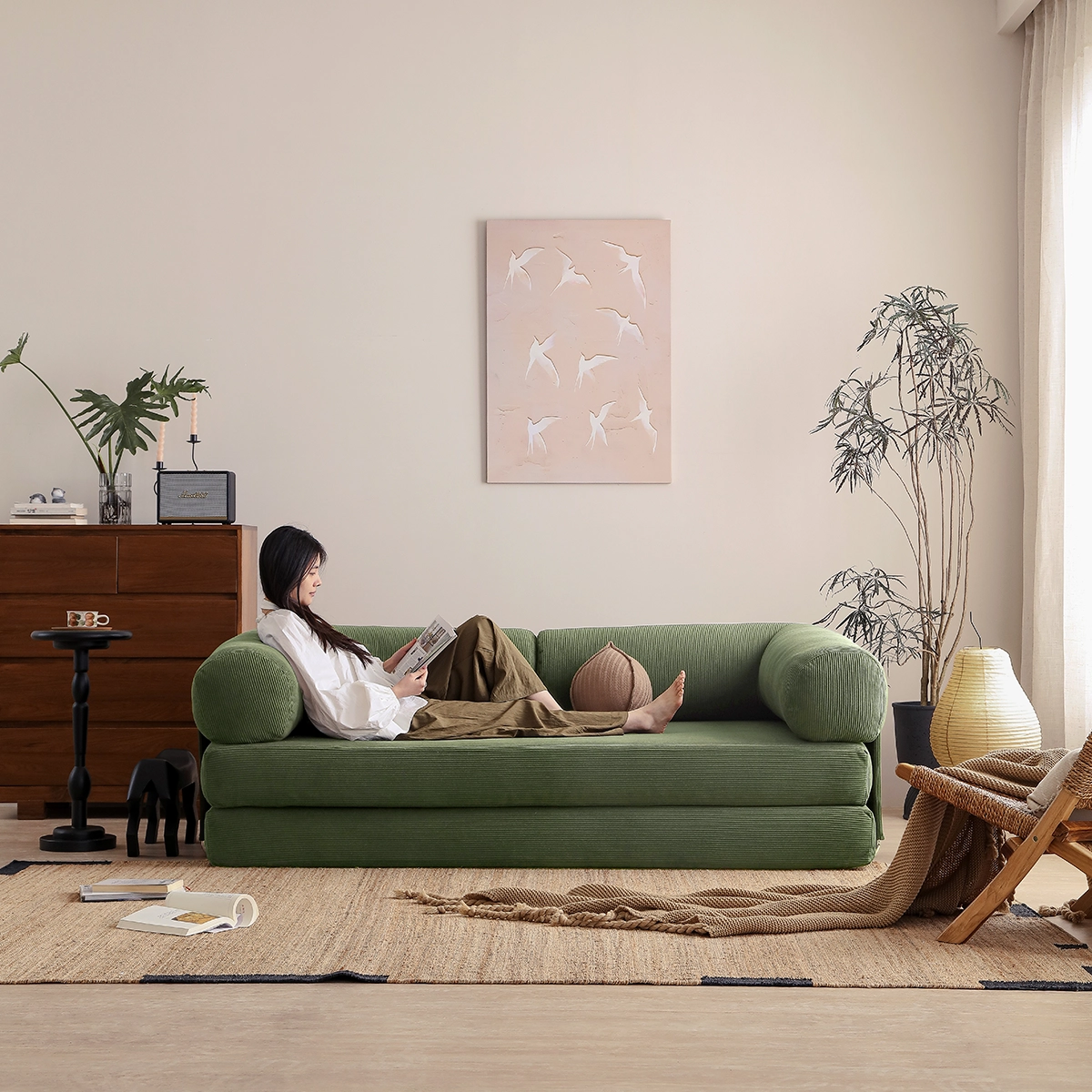 Velluto 3-Seater Corduroy Flexible Deep Seating Sofa Bed