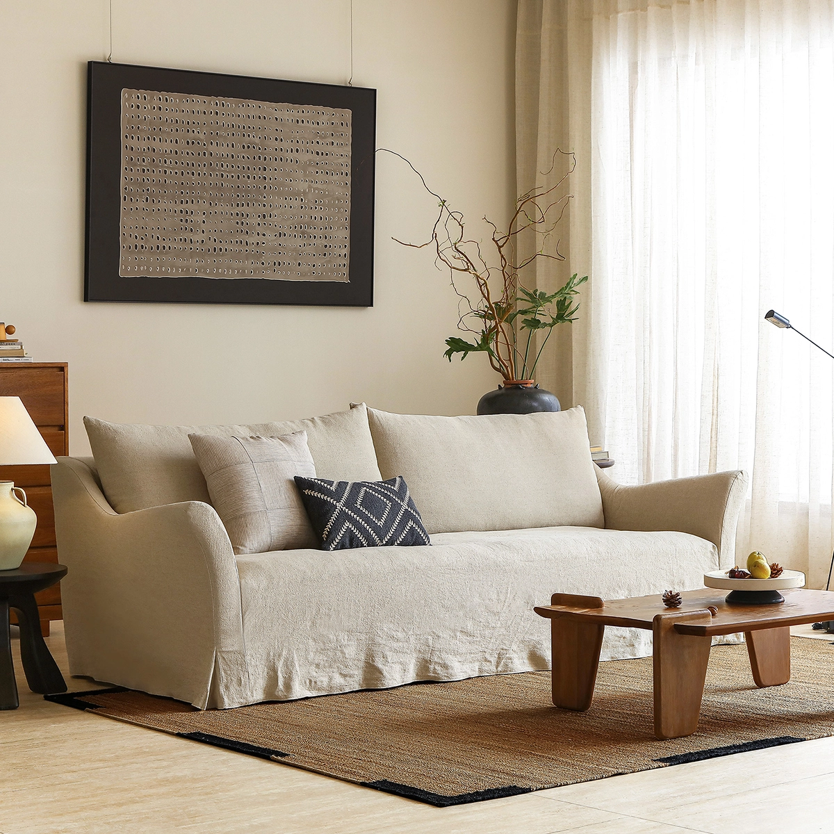 Luce 3-Seater Khaki Linen Deep Seating Down Filled Sofa