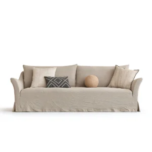Luce 3-Seater Khaki Linen Deep Seating Down Filled Sofa