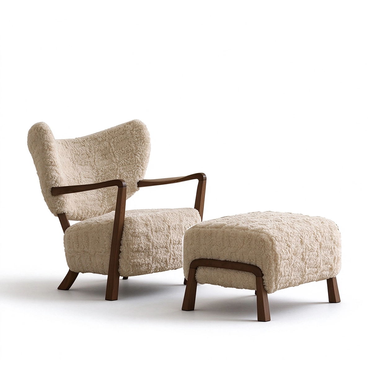 Wulf Modern Boucle Teddy Lounge Chair and Ottoman Set